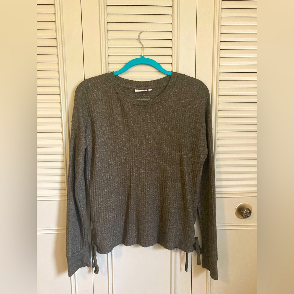 Green waffle check sweater